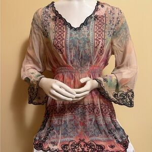 Women's Multicolor Sheer Bohemian Top
